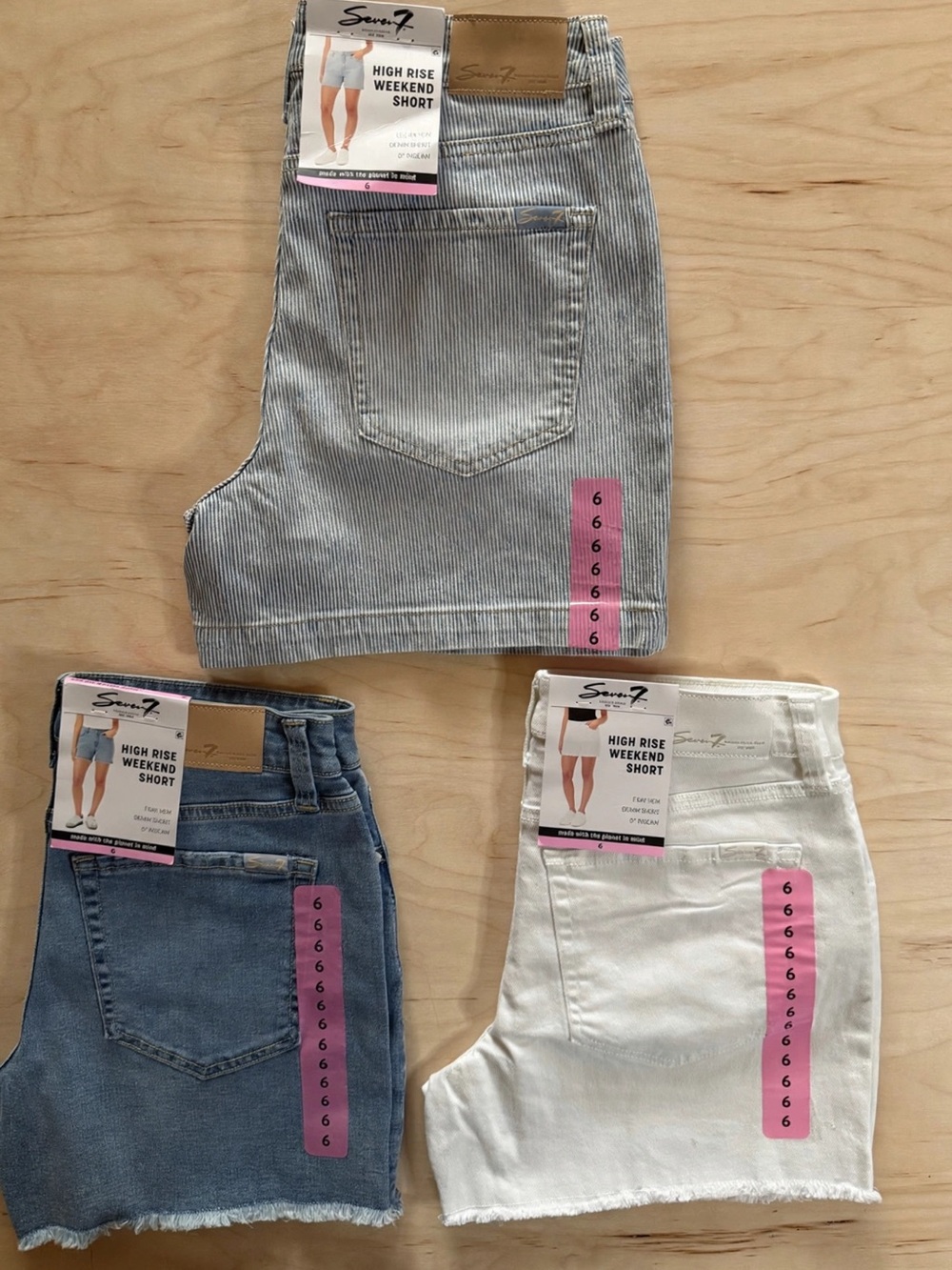 Seven7 High Rise Shorts in White, Blue & Pinstripe